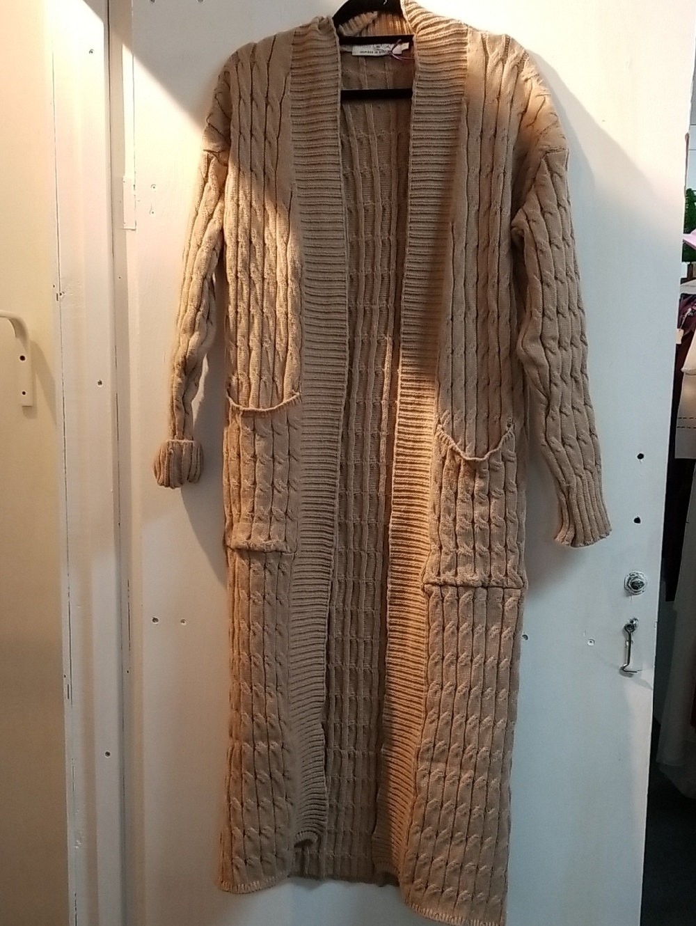 Miss Doughty Camel Cable-Knit Longline Cardigan